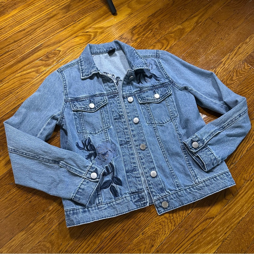 Blue Rose Embroidered Denim Jacket